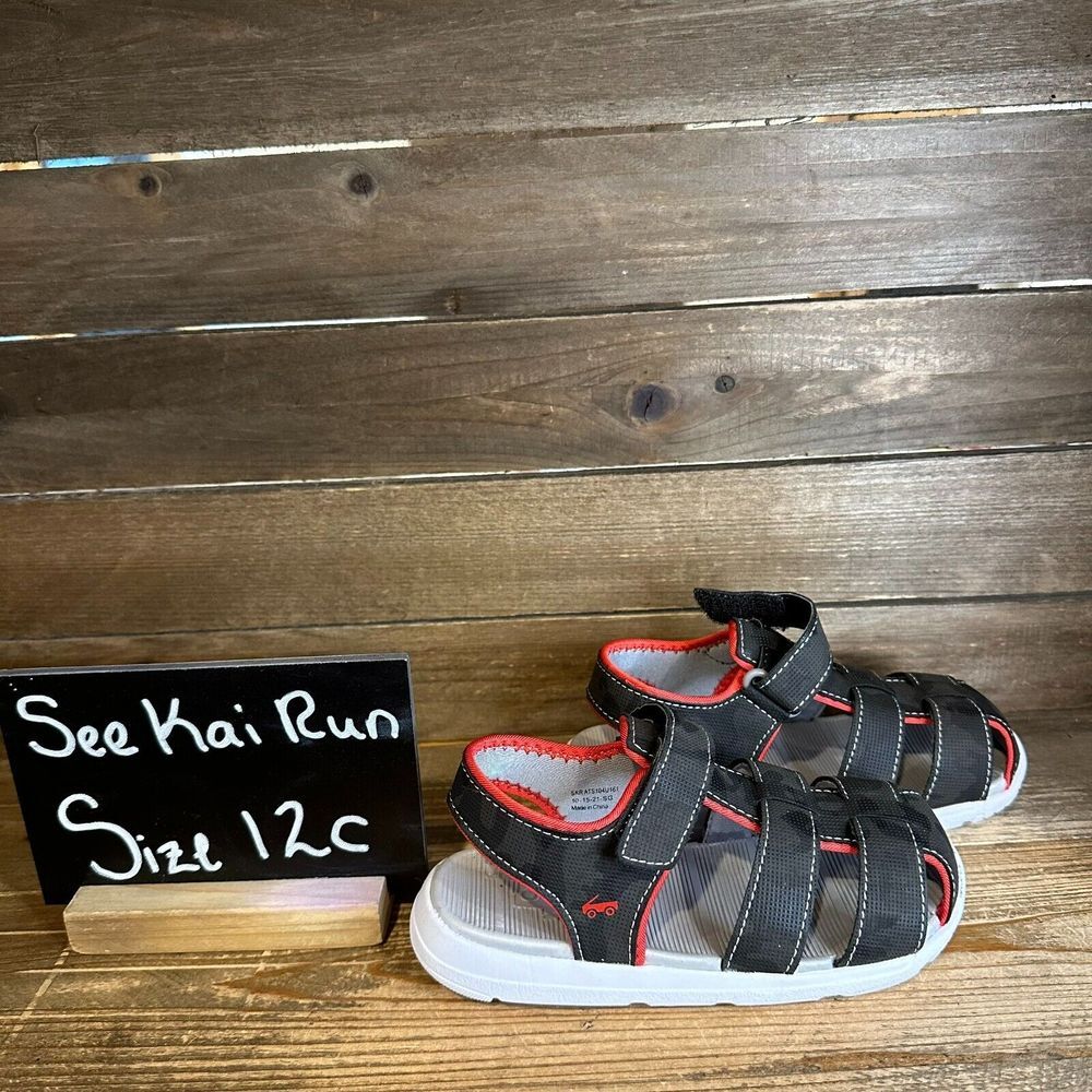 Kids Boys See Kai Run Cyrus IV Flexirun Black Athletic Fisherman Sandals Size 12